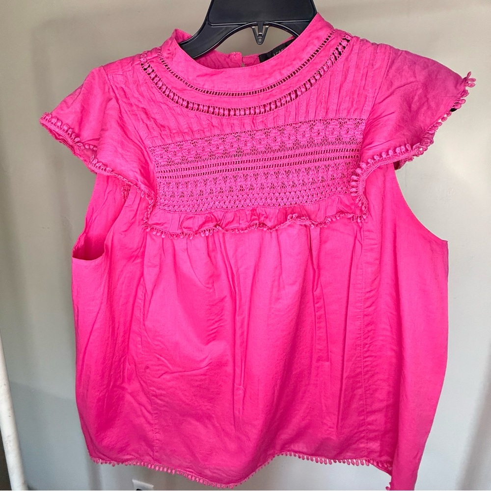 J. Crew Bright Pink Lace Trim Top